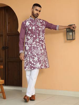 Ethnic motifs embroidered georgette mauve kurta with trouser pant 1