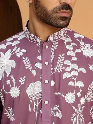 Ethnic motifs embroidered georgette mauve kurta with trouser pant 3