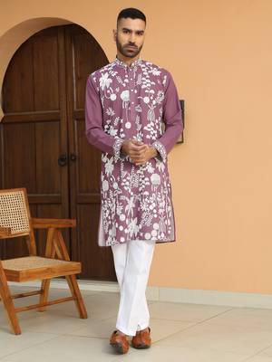 Ethnic motifs embroidered georgette mauve kurta with trouser pant 6