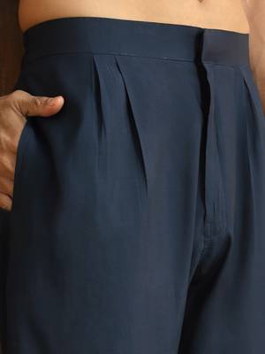 Zari embroidered cotton silk blue kurta with trouser pant & embroidered blue nehru jacket 5