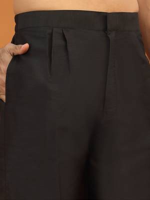 Embroidered cotton silk black kurta with trouser pant & embroidered black nehru jacket 4