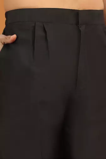 Embroidered cotton silk black kurta with trouser pant & embroidered black nehru jacket