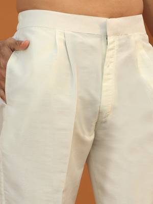 Embroidered cotton silk cream kurta with trouser pant & embroidered cream nehru jacket 4