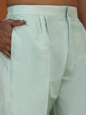 Embroidered cotton silk sky blue kurta with trouser pant & embroidered sky blue nehru jacket 4