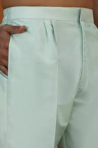 Embroidered cotton silk sky blue kurta with trouser pant & embroidered sky blue nehru jacket