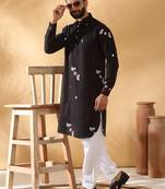 Black embroidered linen pathani and salwar