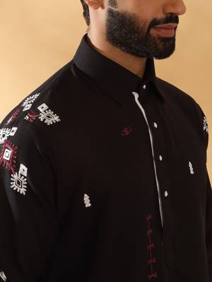 Black embroidered linen pathani and salwar 3