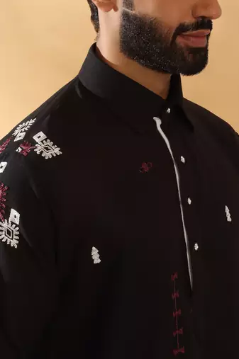 Black embroidered linen pathani and salwar
