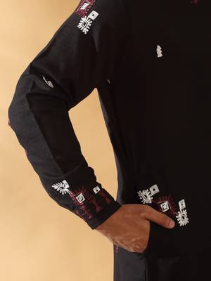 Black embroidered linen pathani and salwar 4