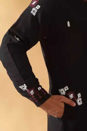Black embroidered linen pathani and salwar