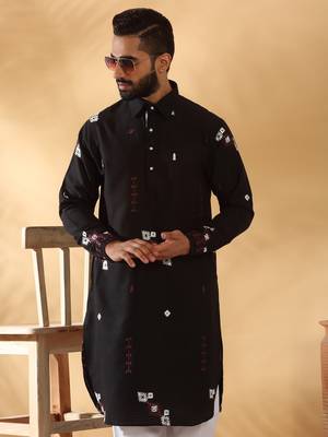 Black embroidered linen pathani and salwar 5