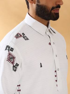 White embroidered linen pathani and salwar 2