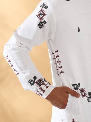 White embroidered linen pathani and salwar 3