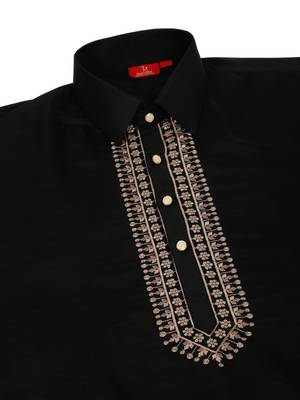 Cotton silk sequined embroidered yoke design black kurta with beige patiala salwar 6