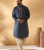 Cotton silk sequined embroidered yoke design blue kurta with beige patiala salwar