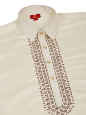 Cotton silk sequined embroidered yoke design cream kurta with beige patiala salwar 5