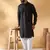 Cotton embroidered sequenced black pathani kurta with white salwar