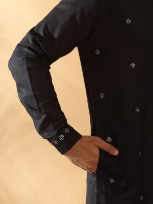 Cotton embroidered sequenced black pathani kurta with white salwar 3