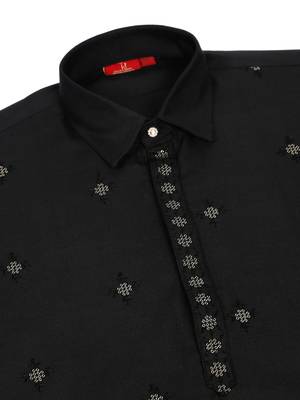 Cotton embroidered sequenced black pathani kurta with white salwar 5