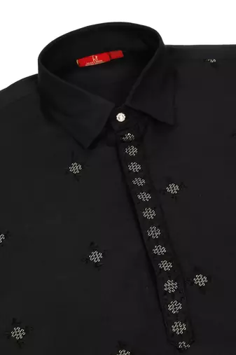 Cotton embroidered sequenced black pathani kurta with white salwar