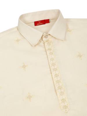 Cotton embroidered sequenced cream pathani kurta with white salwar 5