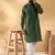 Cotton embroidered sequenced olive green pathani kurta with white salwar