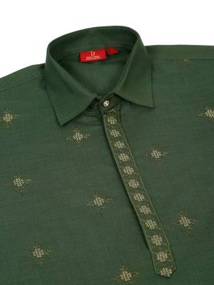 Cotton embroidered sequenced olive green pathani kurta with white salwar 6