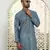 Floral printed blue mandarin collor cotton summer kurta with pyjama