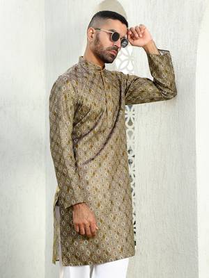Floral printed brown mandarin collor cotton summer kurta with pyjama 5