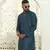 Floral printed blue mandarin collor cotton summer kurta with pyjama