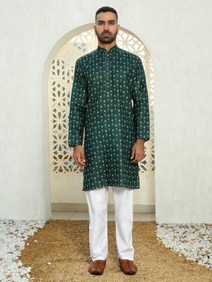 Floral printed dark green mandarin collor cotton summer kurta with pyjama 5