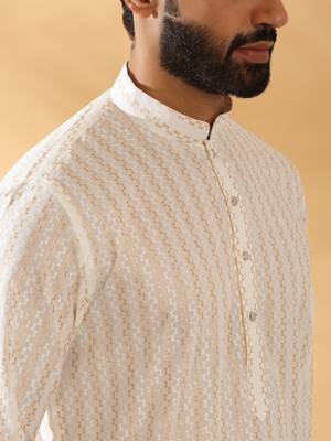 Cotton embroidered cream pathani kurta and salwar 2