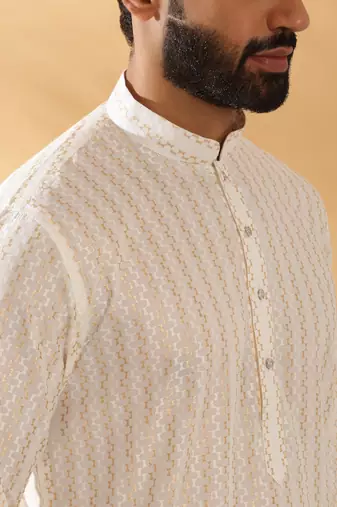 Cotton embroidered cream pathani kurta and salwar