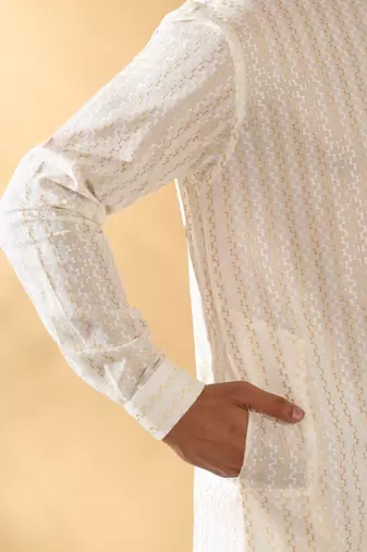 Cotton embroidered cream pathani kurta and salwar