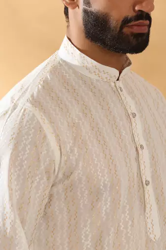 Cotton embroidered cream pathani kurta and salwar
