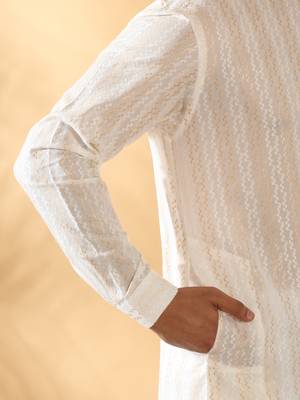 Cotton embroidered cream pathani kurta and salwar 3