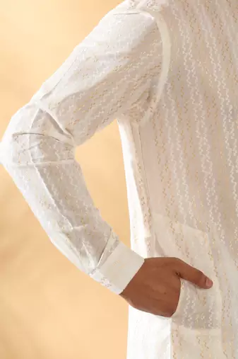 Cotton embroidered cream pathani kurta and salwar