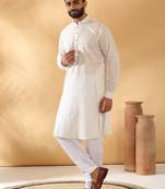 Cotton embroidered cream pathani kurta and salwar