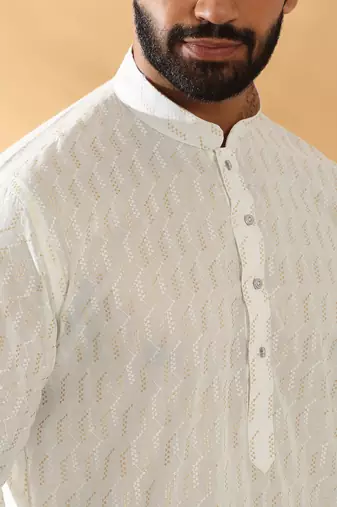 Cotton embroidered cream pathani kurta and salwar