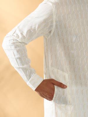 Cotton embroidered cream pathani kurta and salwar 3