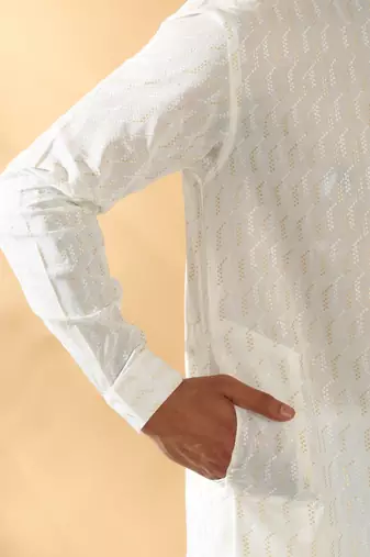 Cotton embroidered cream pathani kurta and salwar