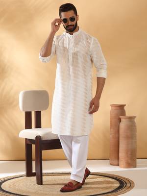 Cotton embroidered cream pathani kurta and salwar 1