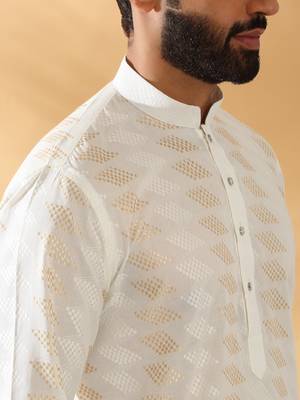 Cotton embroidered cream pathani kurta and salwar 3