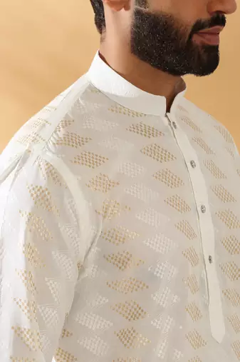 Cotton embroidered cream pathani kurta and salwar