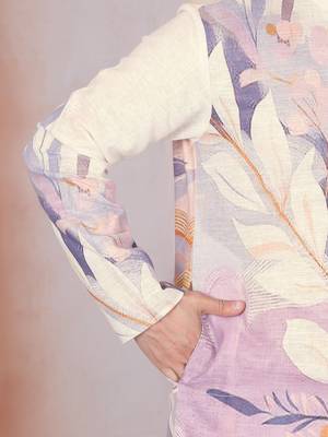 Floral printed beige mandarin collor cotton kurta with pyjama 3