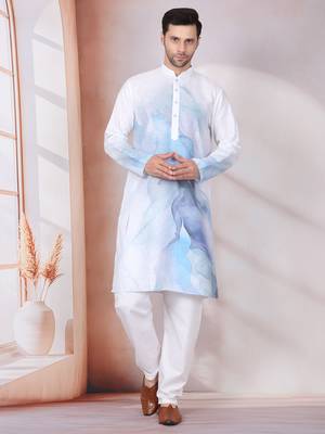 Abstract marble printed blue mandarin collor cotton kurta with pyjama 5