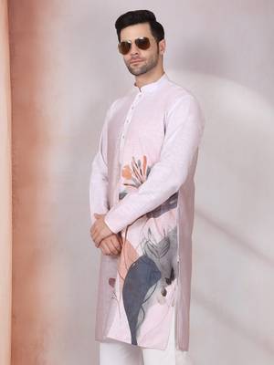 Floral printed mauve mandarin collor cotton kurta with pyjama 1