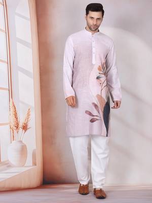 Floral printed mauve mandarin collor cotton kurta with pyjama 5