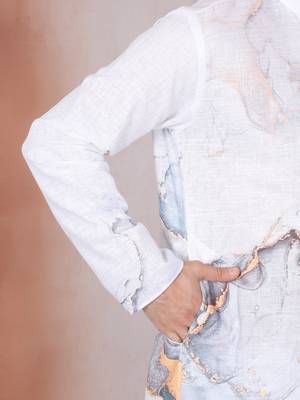 Abstract marble printed white mandarin collor cotton kurta with pyjama 3