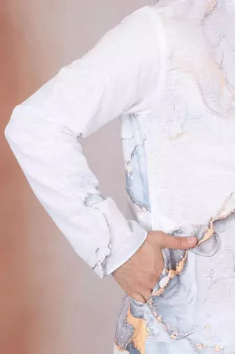 Abstract marble printed white mandarin collor cotton kurta with pyjama